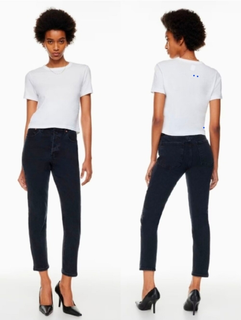 Denim Forum 29 Button Fly Yoko High Rise Slim Crop Length Cigarette Black Jeans